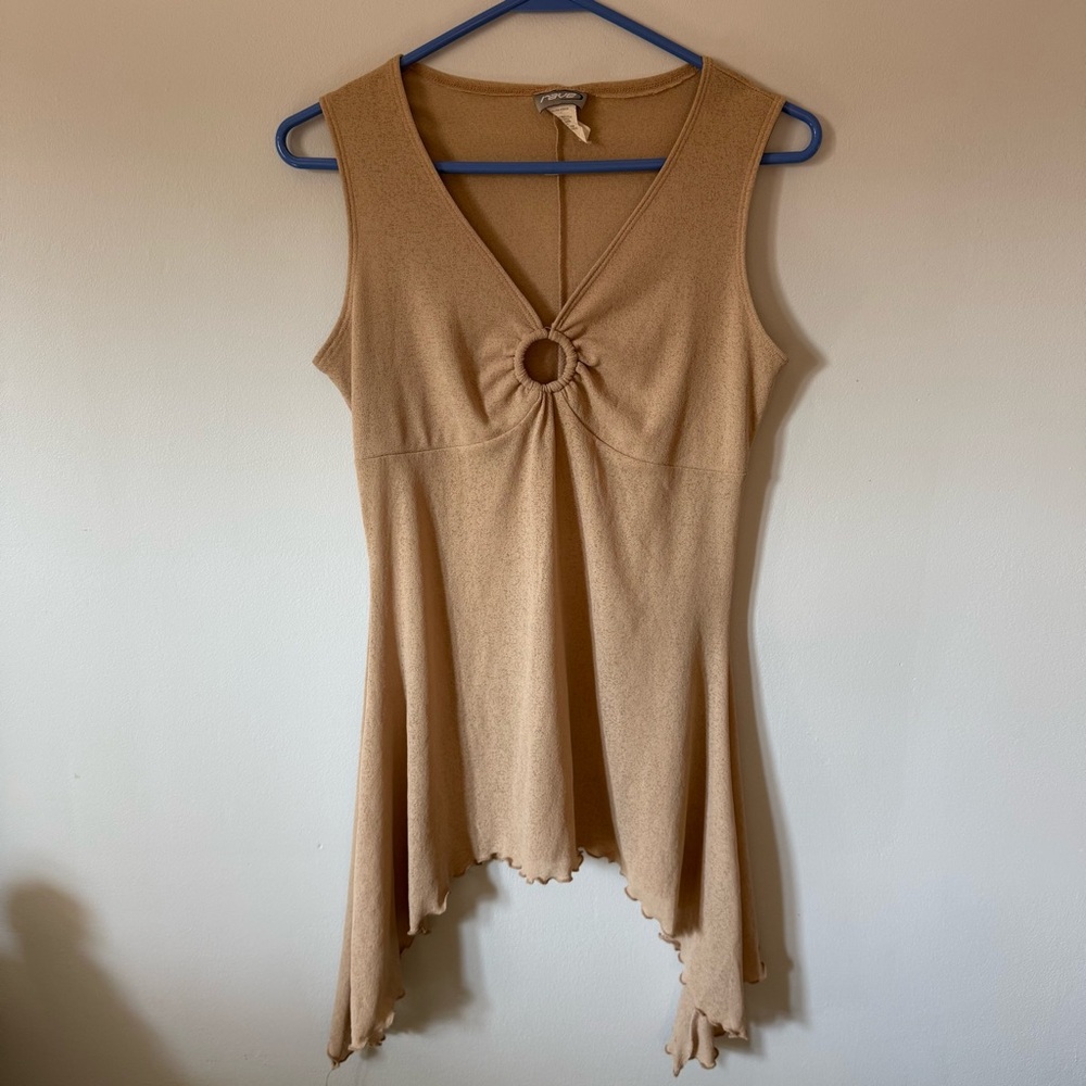 Y2K Early 2000s RAVE Fairy Boho Tank Top Keyhole Frilly
